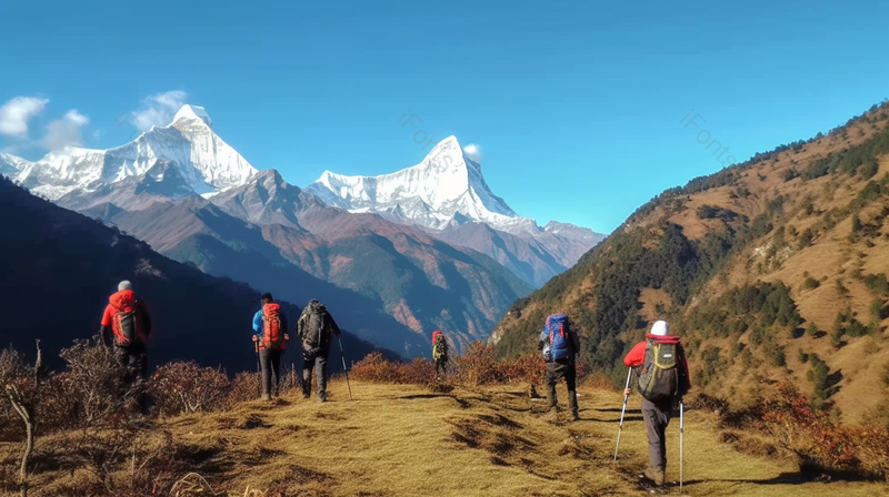山脉雪山多人登山队攀爬途中,高清,摄影图,摄影图片,图片大全,摄影图免费下载